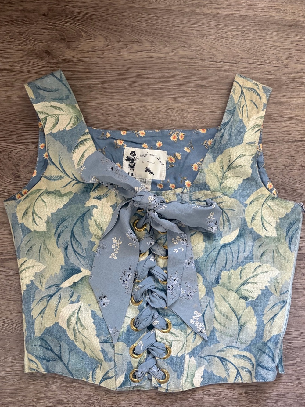 Floral Blue Sleeveless Bustier Top